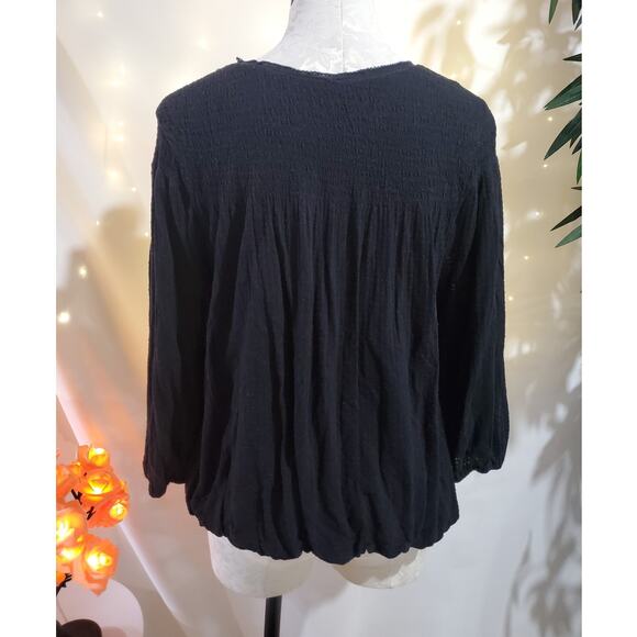 Free People Begonia Embroidered Black Flowy Boho Top Womens Size M Gold Hippie - Picture 7 of 12